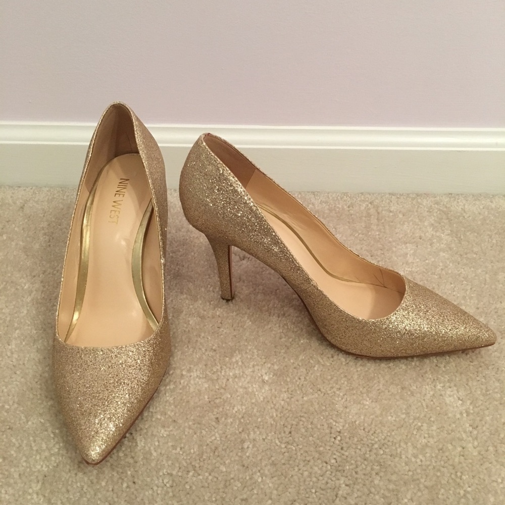Nine West - glittery gold heels